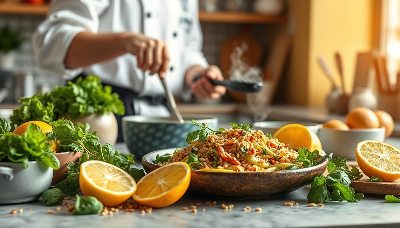 Fresh seasonal ingredients arranged for home cooking